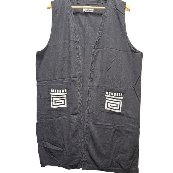 Southwest Indian Foundation Vest Women Vintage Black Pockets Large - Picture 1 of 6